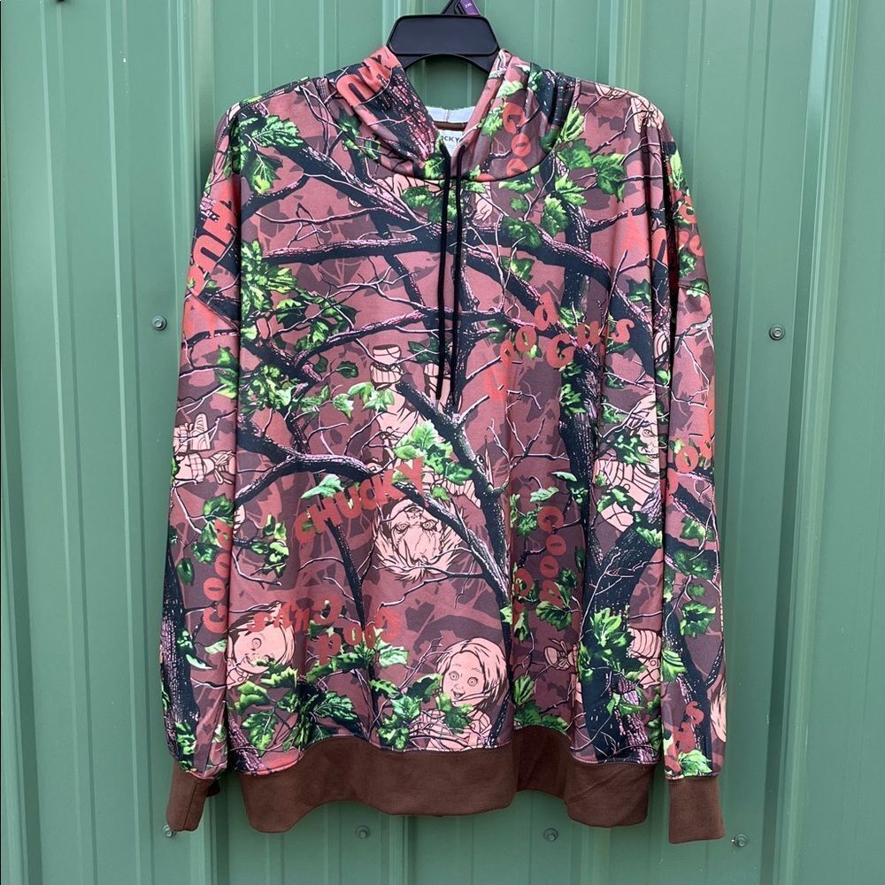 Men's Chucky in Camo Graphic Fleece Hoodie Sweatshirt Size 2XL